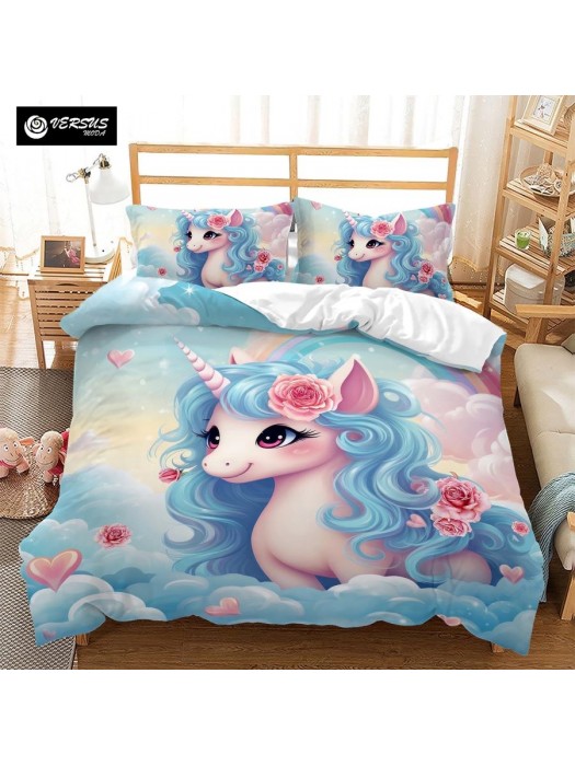 Set Copri Piumone Lenzuolo Federe Copripiumino Unicorno Duvet Cover BED0095